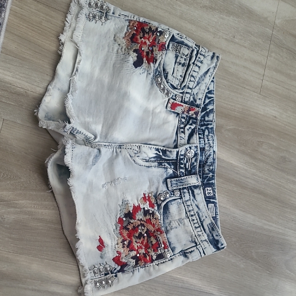 Miss Me Embroided Stud Bling Standard Low Rise Shorts 28